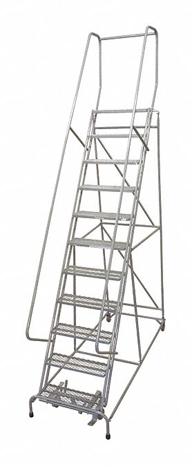 Rolling Ladder: 9.2 ft Platform Ht, Assembled, Steel, Manual Lock, Expanded Metal