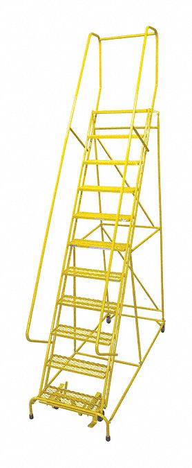 Rolling Ladder: 9.2 ft Platform Ht, Assembled, Steel, Manual Lock, Expanded Metal