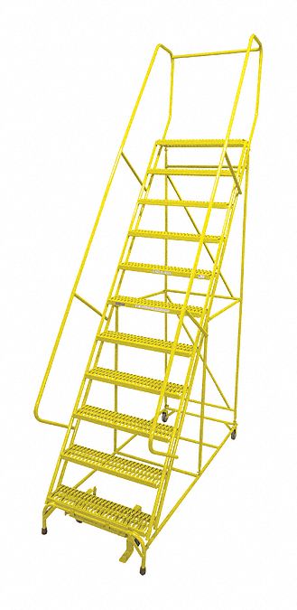 Rolling Ladder: 9.2 ft Platform Ht, Assembled, Steel, Manual Lock, Serrated, 32 in x 81 in