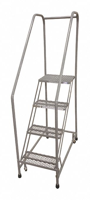 Rolling Ladder: 3.3 ft Platform Ht, Assembled, Steel, Wt-Actuated Auto-Lock, 32 in x 40 in
