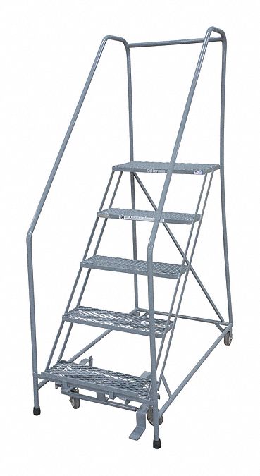 Rolling Ladder: 3.3 ft Platform Ht, Assembled, Steel, Manual Lock, Expanded Metal