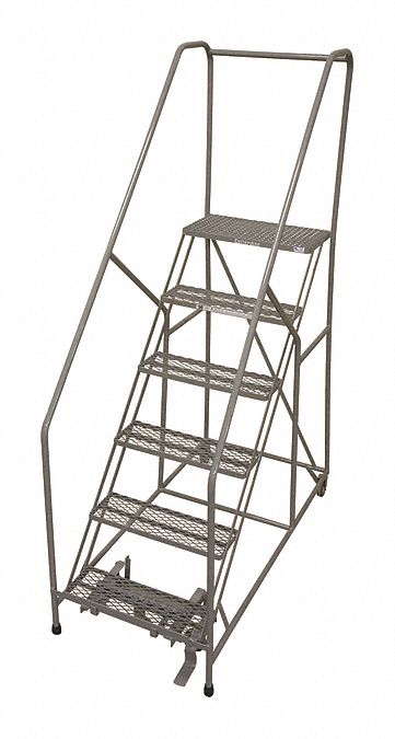 Rolling Ladder: 5 ft Platform Ht, Assembled, Steel, Manual Lock, Expanded Metal