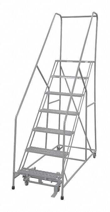 Rolling Ladder: 5.8 ft Platform Ht, Assembled, Steel, Manual Lock, Expanded Metal