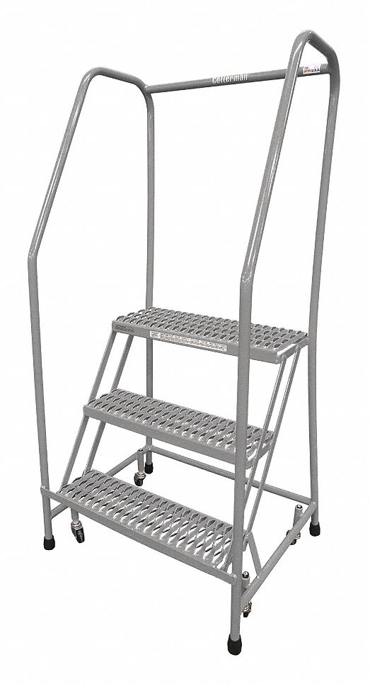 Rolling Ladder: 2.5 ft Platform Ht, Unassembled, Steel, Wt-Actuated Auto-Lock