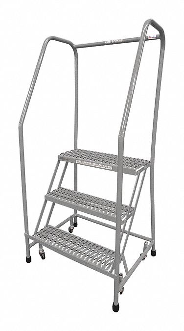 Rolling Ladder: 2.5 ft Platform Ht, Unassembled, Steel, Wt-Actuated Auto-Lock, Perforated