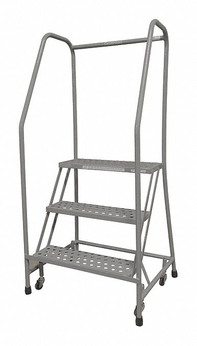 Rolling Ladder: 2.5 ft Platform Ht, Unassembled, Steel, Wt-Actuated Auto-Lock, Perforated