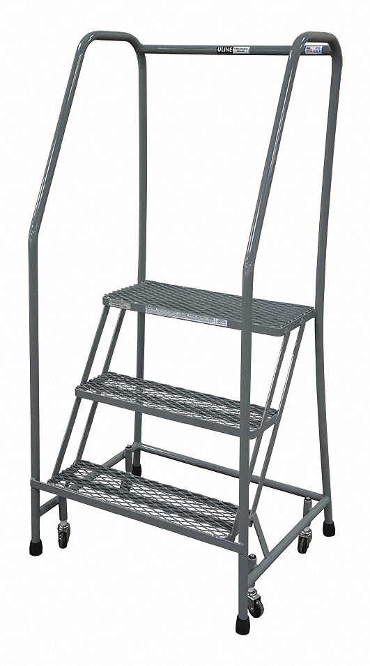Rolling Ladder: 2.5 ft Platform Ht, Unassembled, Steel, Wt-Actuated Auto-Lock