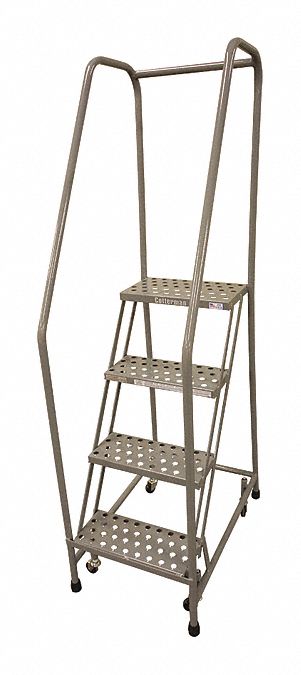 Rolling Ladder: 3.3 ft Platform Ht, Unassembled, Steel, Wt-Actuated Auto-Lock, Perforated