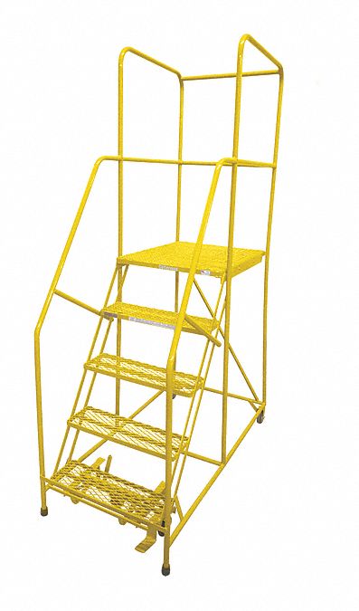 Rolling Ladder: 4.2 ft Platform Ht, Unassembled, Steel, Manual Lock, Expanded Metal