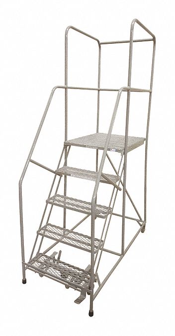 Rolling Ladder: 4.2 ft Platform Ht, Unassembled, Steel, Manual Lock, Expanded Metal