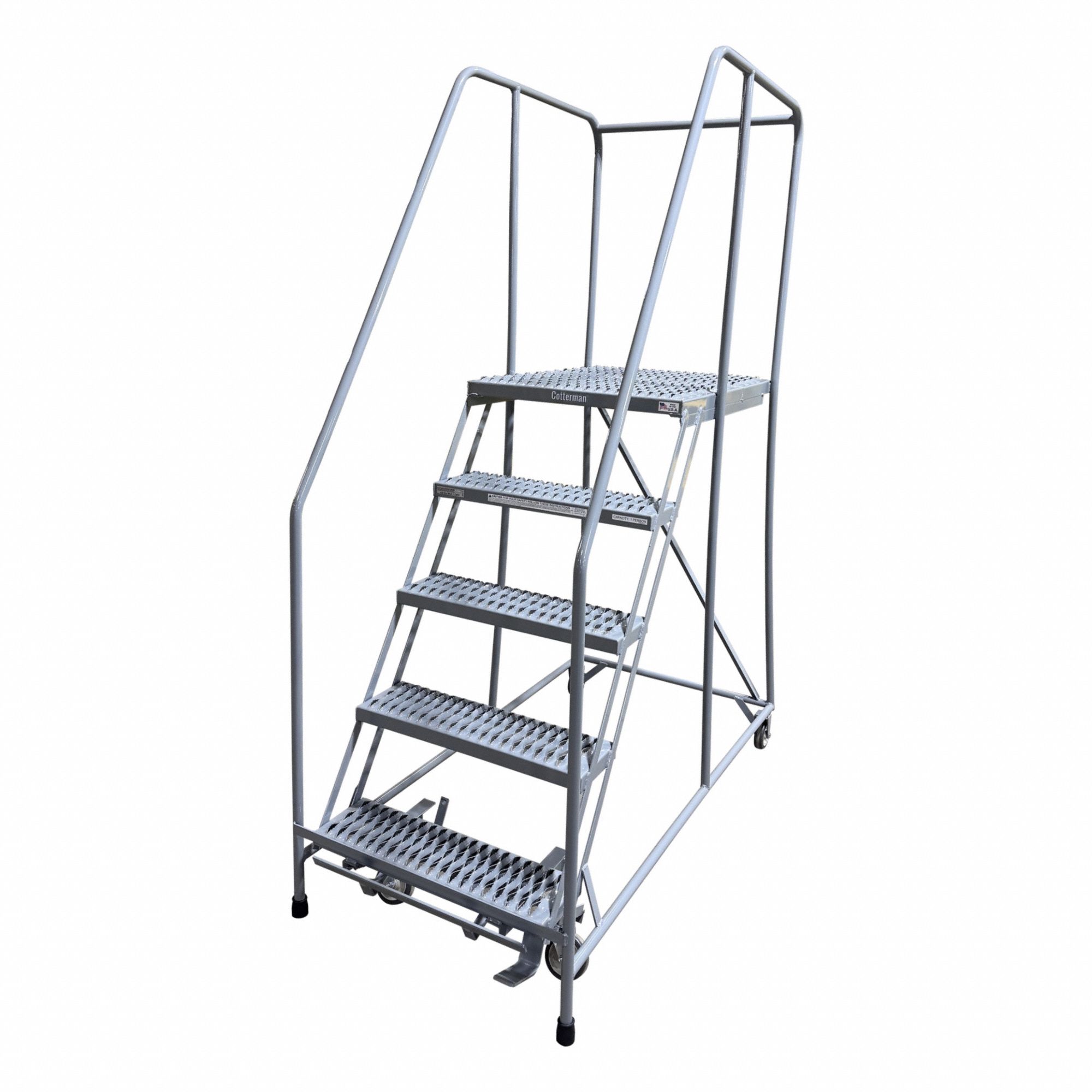 Rolling Ladder: 4.2 ft Platform Ht, Partially Assembled, Steel, Manual Lock, 30 in x 40 in