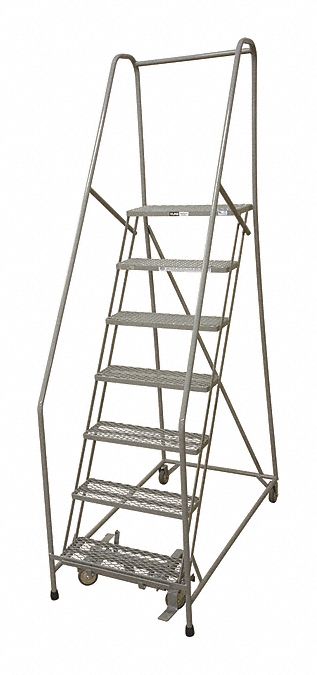 Rolling Ladder: 5.8 ft Platform Ht, Partially Assembled, Steel, Manual Lock, 30 in x 53 in