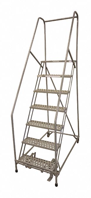 Rolling Ladder: 5.8 ft Platform Ht, Partially Assembled, Steel, Manual Lock, Perforated
