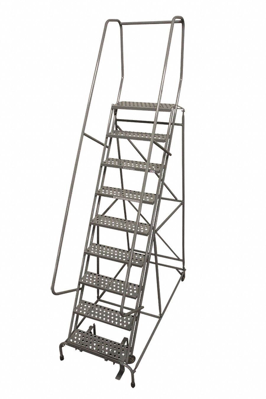 Rolling Ladder: 7.5 ft Platform Ht, Partially Assembled, Steel, Manual Lock, Perforated