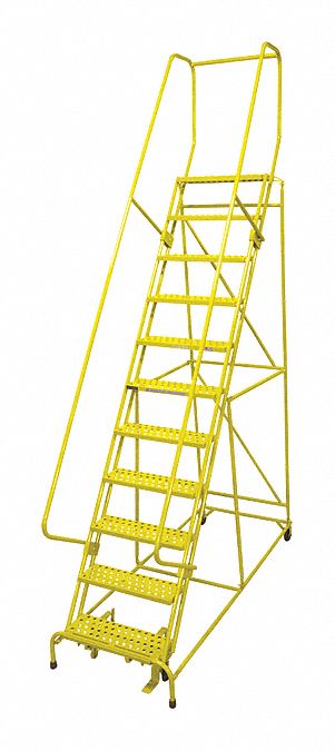 Rolling Ladder: 9.2 ft Platform Ht, Unassembled, Steel, Manual Lock, Antislip
