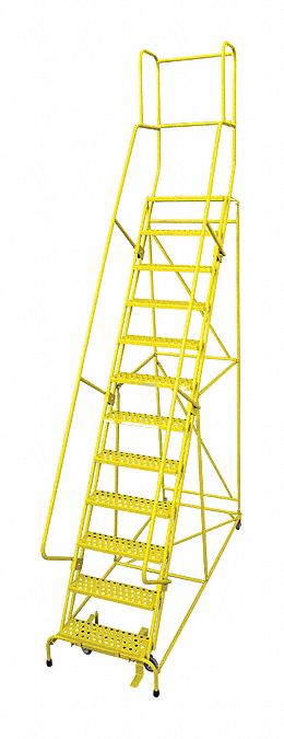 Rolling Ladder: 10 ft Platform Ht, Unassembled, Steel, Manual Lock, Antislip