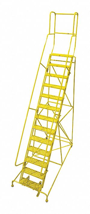 Rolling Ladder: 10.8 ft Platform Ht, Unassembled, Steel, Manual Lock, Antislip