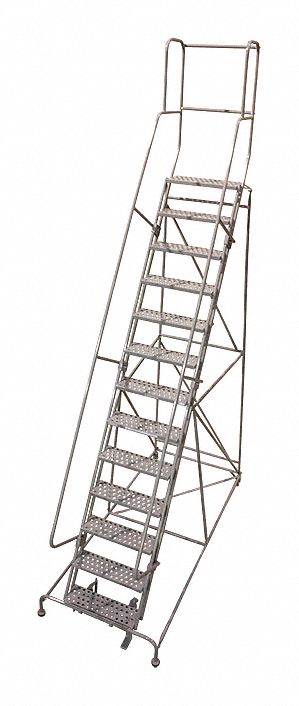 Rolling Ladder: 10.8 ft Platform Ht, Partially Assembled, Steel, Manual Lock
