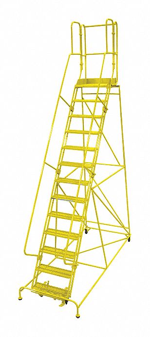 Rolling Ladder: 10.8 ft Platform Ht, Unassembled, Steel, Manual Lock, Expanded Metal