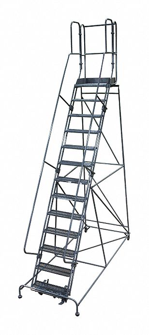Rolling Ladder: 10.8 ft Platform Ht, Partially Assembled, Steel, Manual Lock