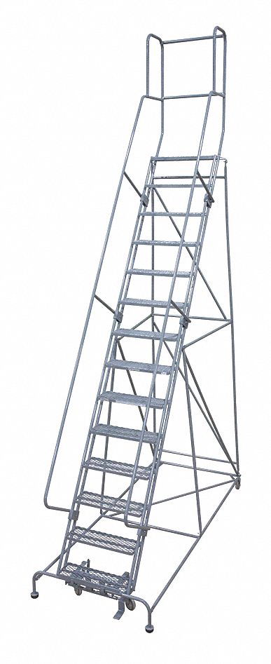 Rolling Ladder: 11.7 ft Platform Ht, Partially Assembled, Steel, Manual Lock