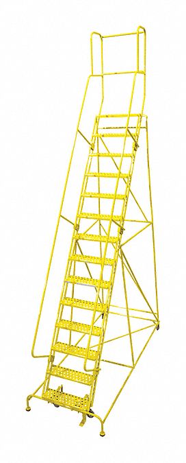 Rolling Ladder: 11.7 ft Platform Ht, Unassembled, Steel, Manual Lock, Antislip