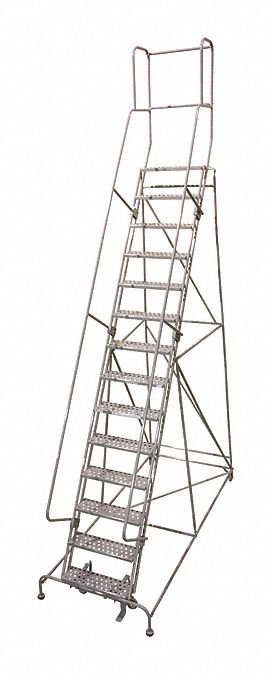 Rolling Ladder: 11.7 ft Platform Ht, Partially Assembled, Steel, Manual Lock, Antislip