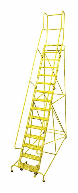 Rolling Ladder: 12.5 ft Platform Ht, Unassembled, Steel, Manual Lock, Antislip