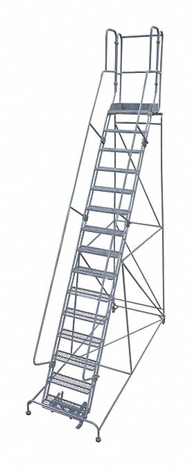 Rolling Ladder: 12.5 ft Platform Ht, Partially Assembled, Steel, Manual Lock