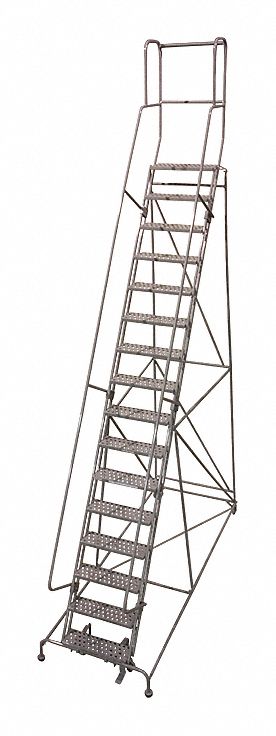Rolling Ladder: 13.3 ft Platform Ht, Unassembled, Steel, Manual Lock, Expanded Metal