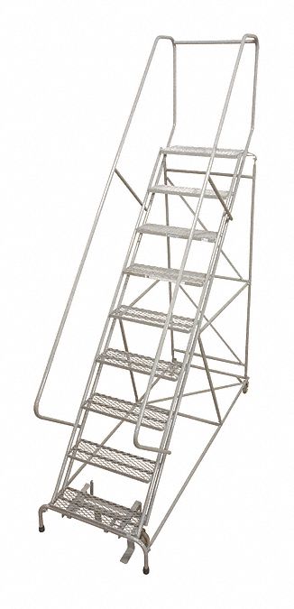 Rolling Ladder: 10 ft Platform Ht, Unassembled, Steel, Manual Lock, Expanded Metal