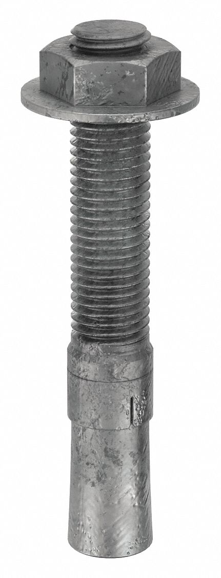 Wedge Anchor: 6 in Overall Lg, 7/8 in Dia, 7/8"-9 Thread Size, Steel, Galvanized, 4 PK
