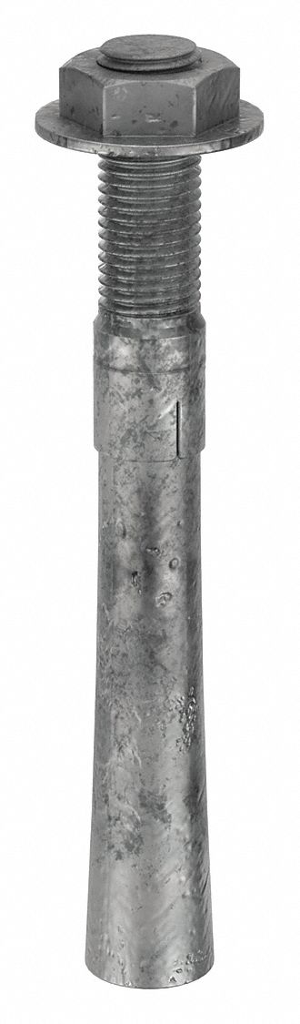 Wedge Anchor: 12 in Overall Lg, 1 1/4 in Dia, 1 1/4"-7 Thread Size, Steel, Steel, 4 PK