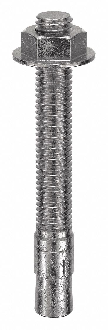 Wedge Anchor: 4 1/4 in Overall Lg, 1/2 in Dia, 1/2"-13 Thread Size, Plain, 200 PK