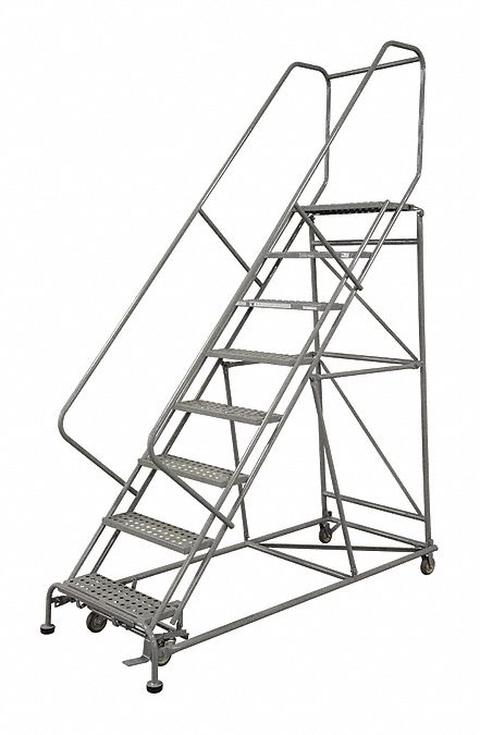 Rolling Ladder: 10 ft Platform Ht, Unassembled, Steel, Manual Lock, Expanded Metal