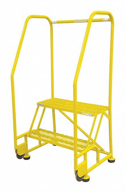 Rolling Ladder: 1.7 ft Platform Ht, Assembled, Steel, 450 lb Load Capacity, 16 in x 10 in