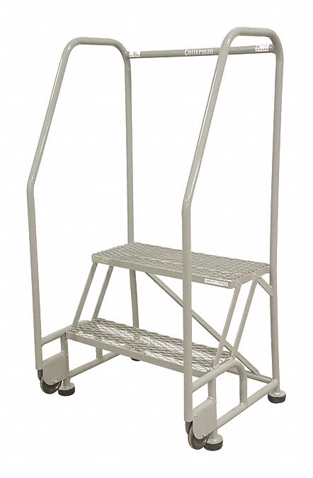 Rolling Ladder: 1.7 ft Platform Ht, Assembled, Steel, 450 lb Load Capacity, 16 in x 10 in