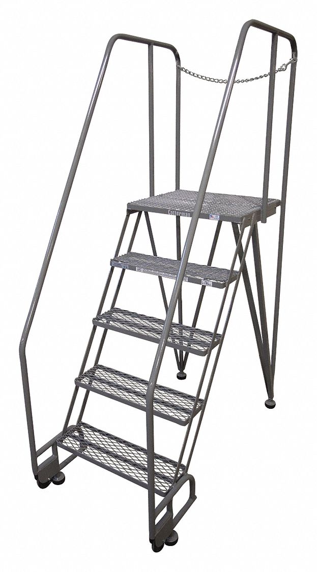 Rolling Ladder: 5 ft Platform Ht, Assembled, Steel, 350 lb Load Capacity, 24 in x 20 in
