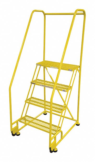 Rolling Ladder: 3.3 ft Platform Ht, Assembled, Steel, 450 lb Load Capacity, 16 in x 10 in