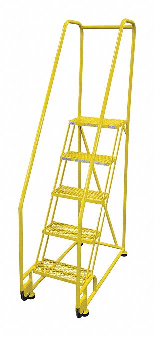 Rolling Ladder: 4.2 ft Platform Ht, Assembled, Steel, 450 lb Load Capacity, 16 in x 10 in