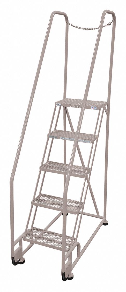 Rolling Ladder: 4.2 ft Platform Ht, Assembled, Steel, 450 lb Load Capacity, 16 in x 10 in