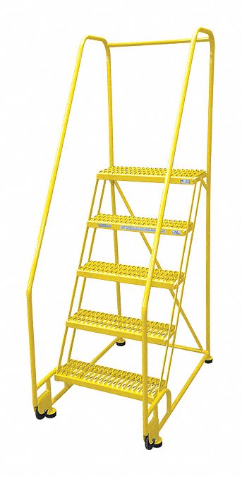 Rolling Ladder: 4.2 ft Platform Ht, Assembled, Steel, 450 lb Load Capacity, 16 in x 10 in