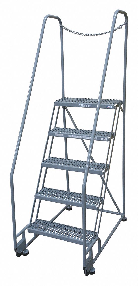 Rolling Ladder: 4.2 ft Platform Ht, Assembled, Steel, 450 lb Load Capacity, 16 in x 10 in