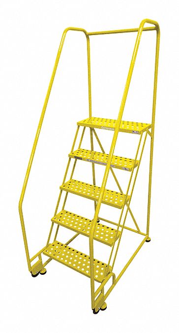 Rolling Ladder: 4.2 ft Platform Ht, Assembled, Steel, 450 lb Load Capacity, 16 in x 10 in
