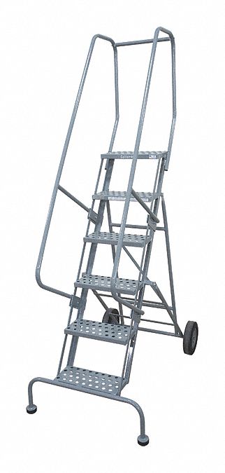 Rolling Ladder: 4.2 ft Platform Ht, Unassembled, Foot-Activated Step Lock, Steel