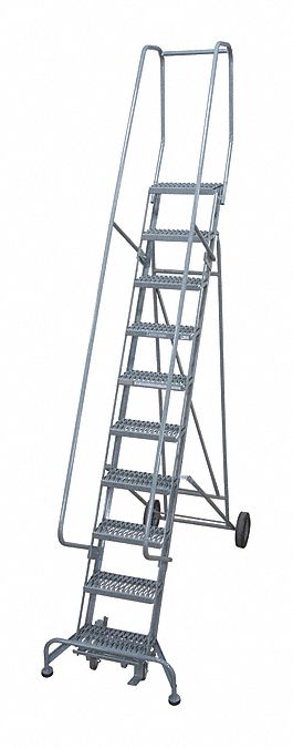 Rolling Ladder: 7.5 ft Platform Ht, Unassembled, Foot-Activated Step Lock, Steel