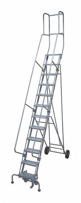Rolling Ladder: 10 ft Platform Ht, Unassembled, Foot-Activated Step Lock, Steel