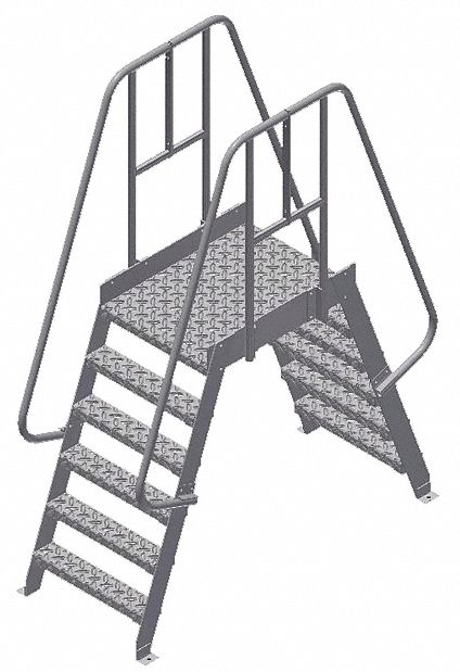 Crossover Bridge: 4 ft Platform Ht, Aluminum, 500 lb Load Capacity, Diamond Plate, 6 Steps