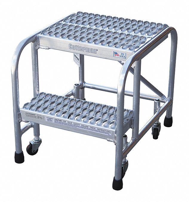 Step Stool: 1.7 ft Overall Ht, 350 lb Load Cap, 2 Steps, Aluminum, 1.7 ft Standing Ht