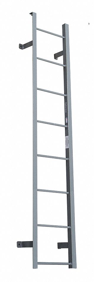 Fixed Ladder: 7 ft Overall Ht, 21 in Overall Wd, Steel, 300 lb Load Capacity, 8 Rungs